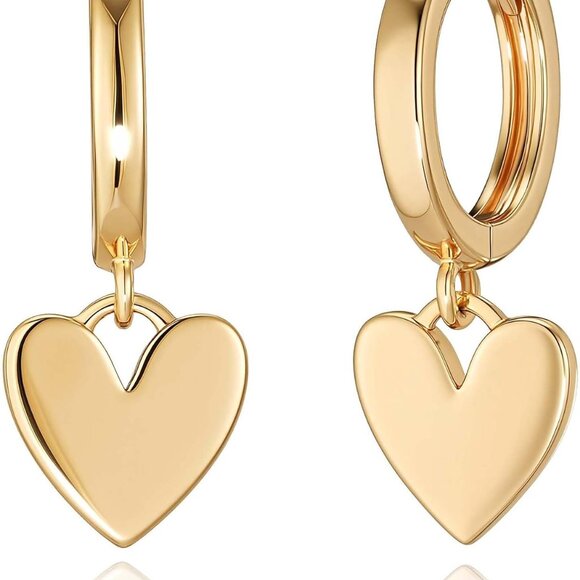 Gold Heart Hoop Earrings for Women 14k Gold Plated Small Hoops Earrings - Picture 1 of 7